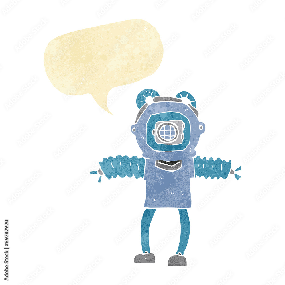 cartoon deep sea diver with speech bubble cartoon deep sea diver with speech bubble