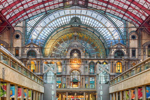 Interior of Antwerp central railway station, Belgium.  