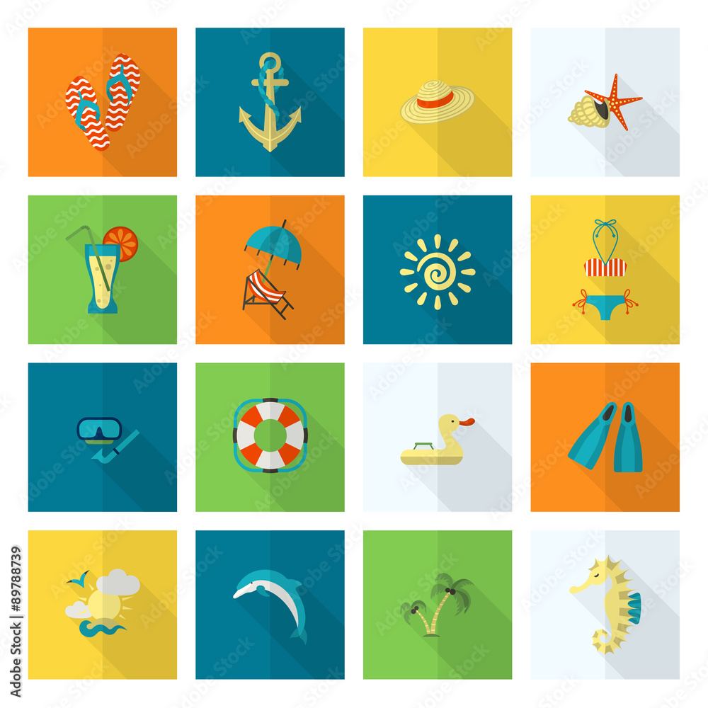 Summer and Beach Simple Flat Icons Summer and Beach Simple Flat Icons
