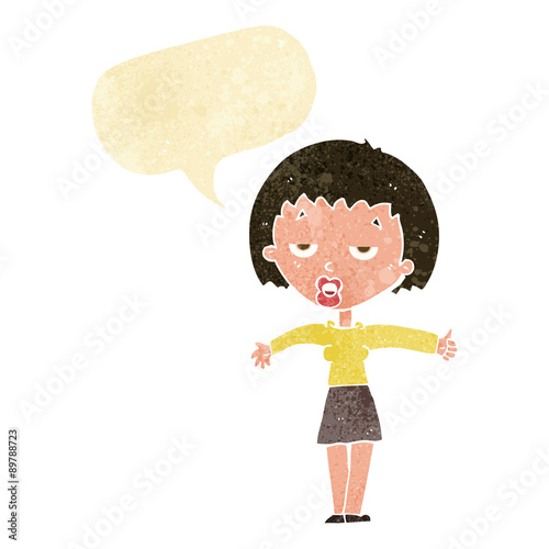 cartoon bored woman with speech bubble