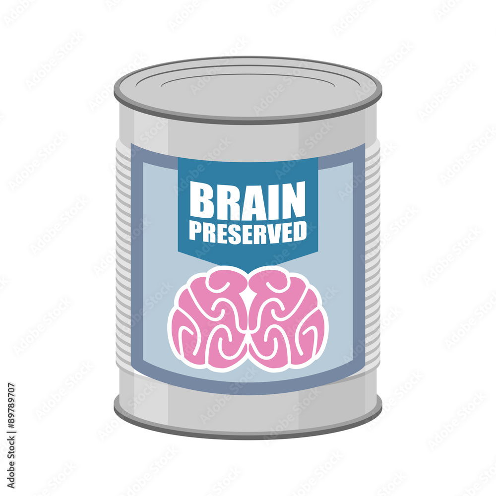 Canned brains. Tin with brain. Vector illustration food for mind Canned brains. Tin with brain. Vector illustration food for mind