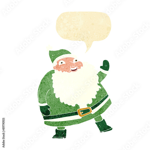 funny waving santa claus cartoon with speech bubble