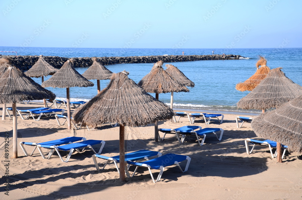 Piękna plaża Playa del Camison w Playa de las Americas na Teneryfie - obrazy, fototapety, plakaty 