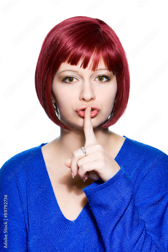Naklejka premium red-haired woman expression - hush