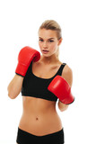 Fitness healthy women boxing in studio isolated