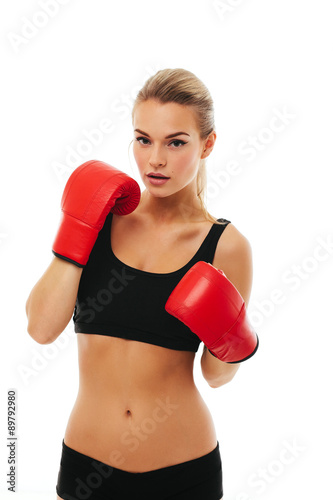 Fitness healthy women boxing in studio isolated © Nigrechok