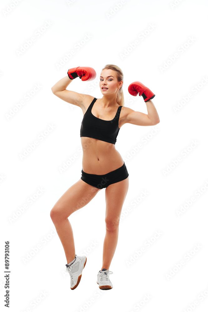 Fitness healthy women boxing in studio isolated Fitness healthy women boxing in studio isolated