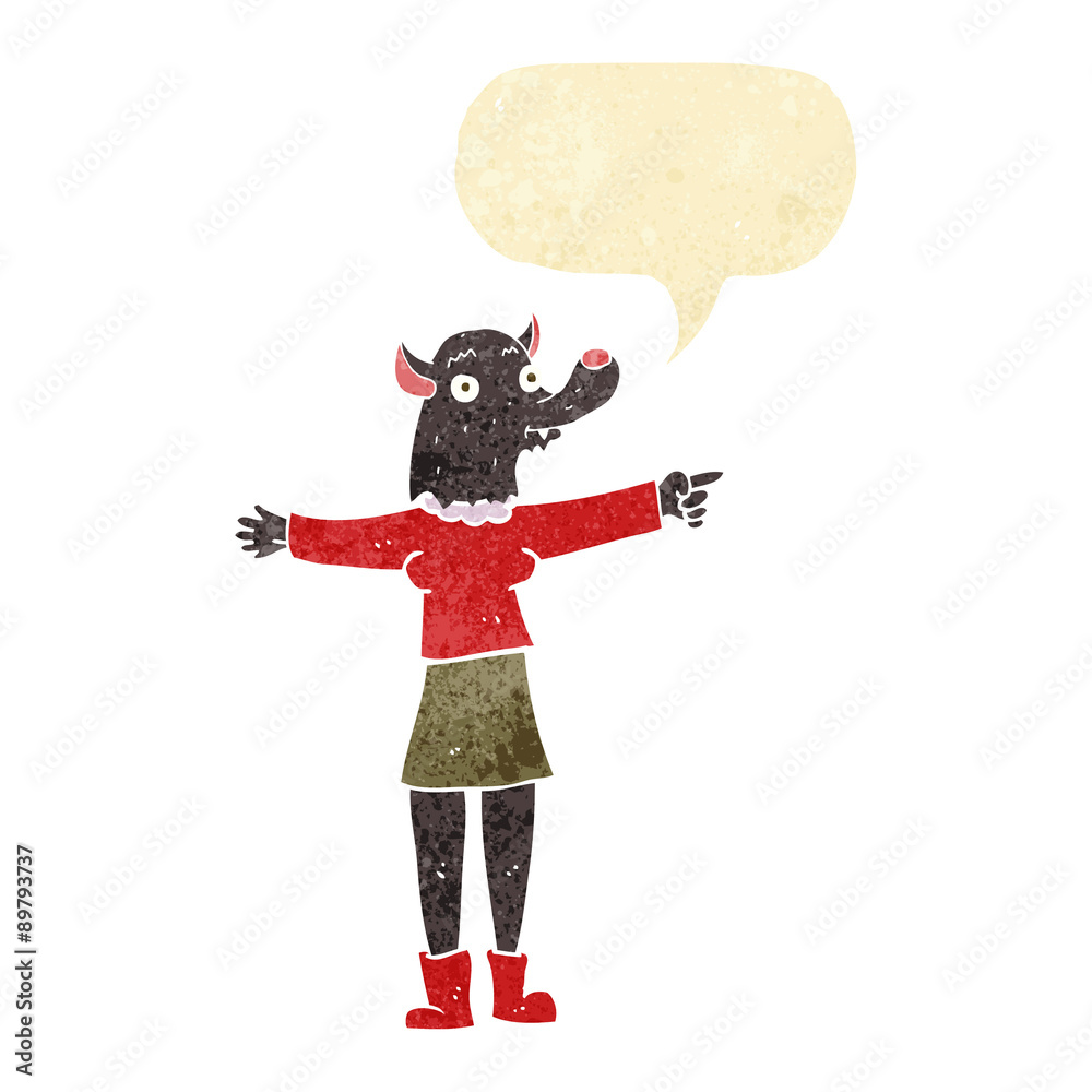 cartoon pointing werewolf woman with speech bubble cartoon pointing werewolf woman with speech bubble
