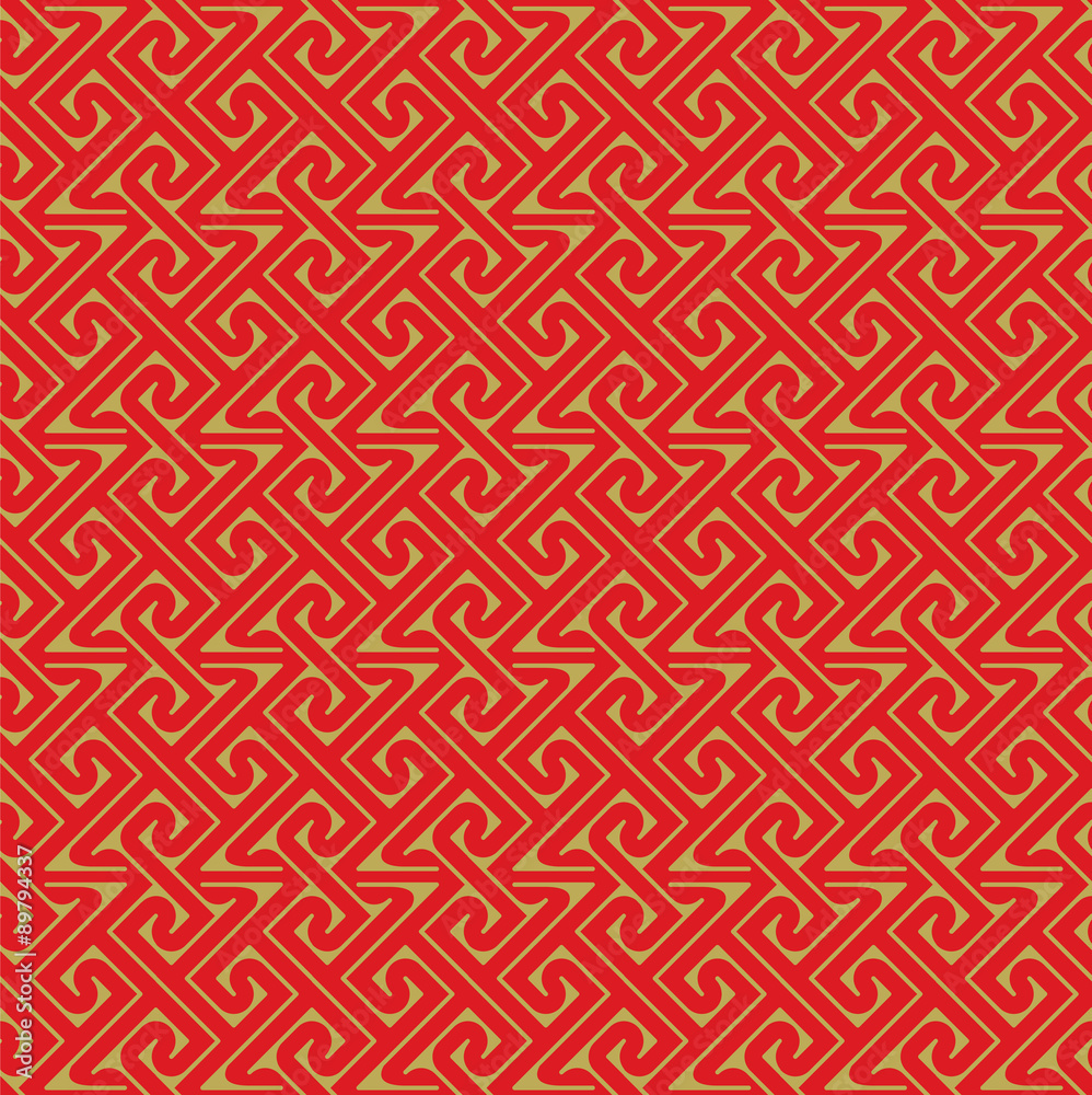 Golden seamless Chinese style spiral line geometry pattern background.
