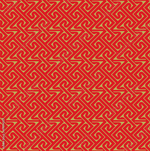 Golden seamless Chinese style spiral line geometry pattern background. 