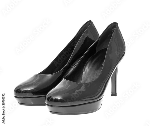 Black Female High-Heeled Shoes. Isolated on White Background.