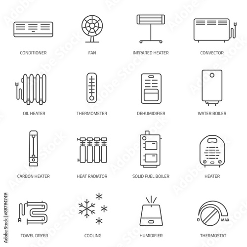Heating, ventilation and conditioning icons set. 