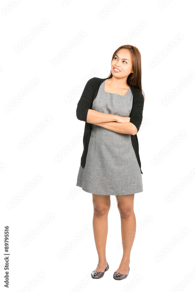 Smiling Asian Looking Up Copy Space Interest Full Smiling Asian Looking Up Copy Space Interest Full