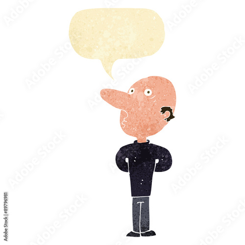 cartoon balding man with speech bubble