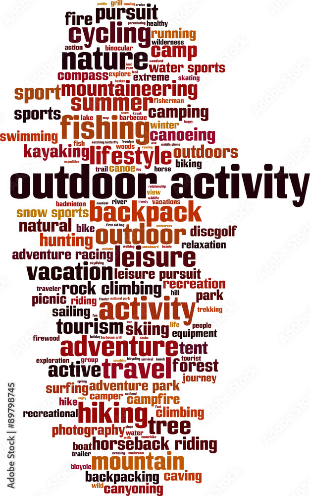 Obraz premium Outdoor activity word cloud concept. Vector illustration
