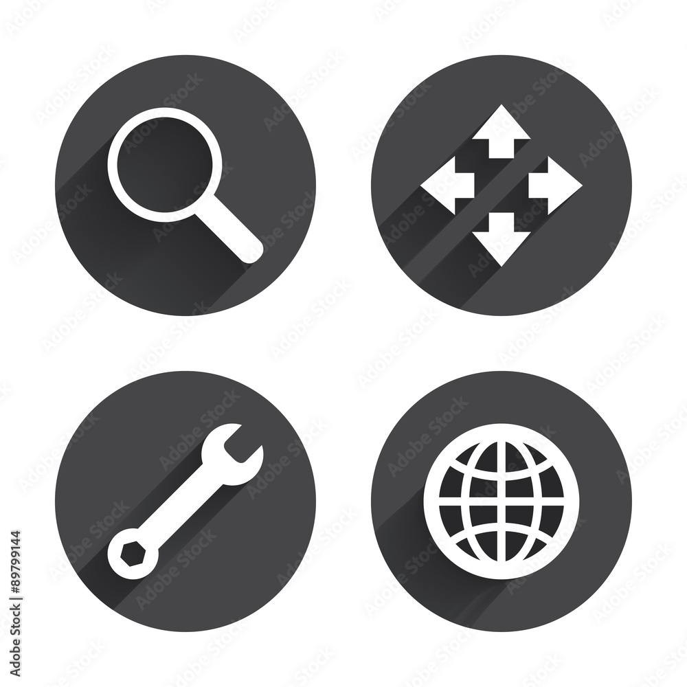 Magnifier glass and globe signs. Fullscreen. Magnifier glass and globe signs. Fullscreen.