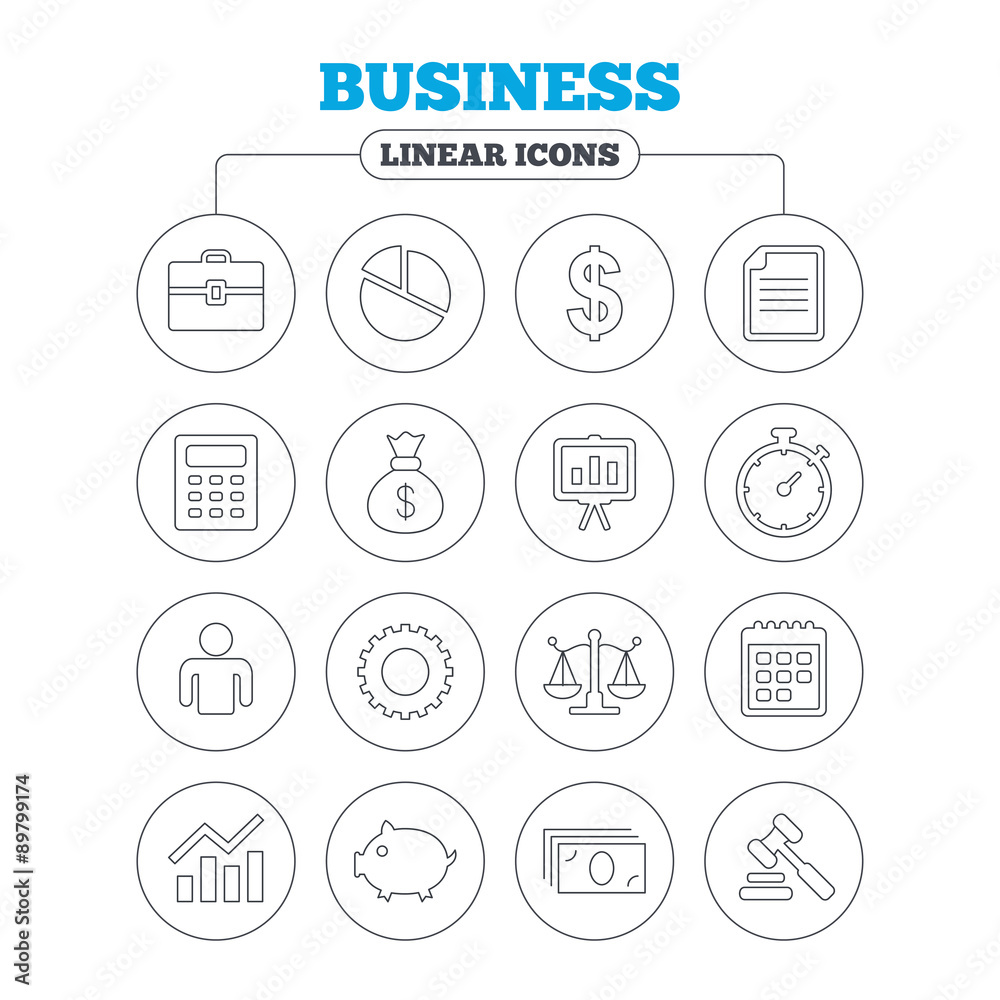 Fototapeta premium Business line icons. Money, chart and document.