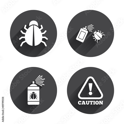 Bug disinfection signs. Caution attention icon.