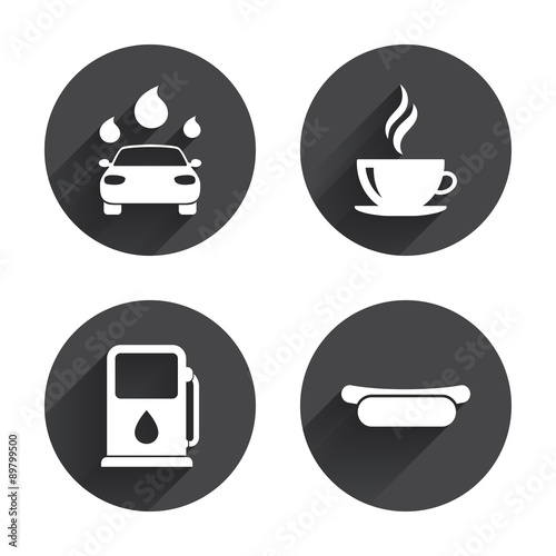 Petrol or Gas station services icons. Car wash.
