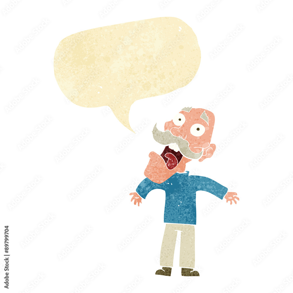 Obraz premium cartoon terrified old man with speech bubble
