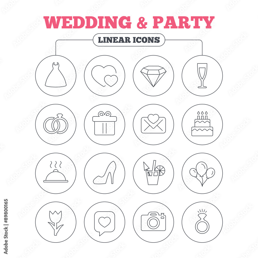 Wedding and party icon. Dress, diamond ring.
