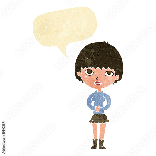 cartoon woman waiting patiently with speech bubble