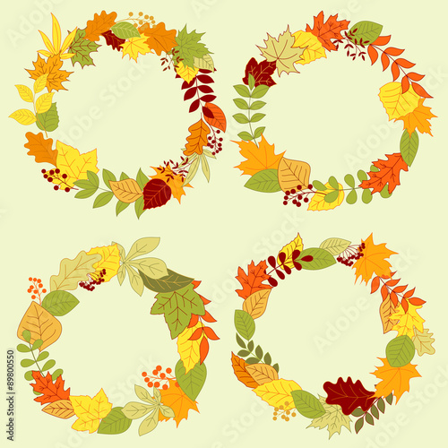 Autumn forest leaves wreaths and frames