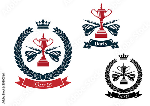  Darts emblems with arrows and trophies
