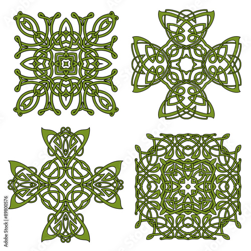 Green isolated celtic and irish crosses