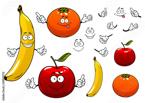 Cartoon apple, orange and banana fruits