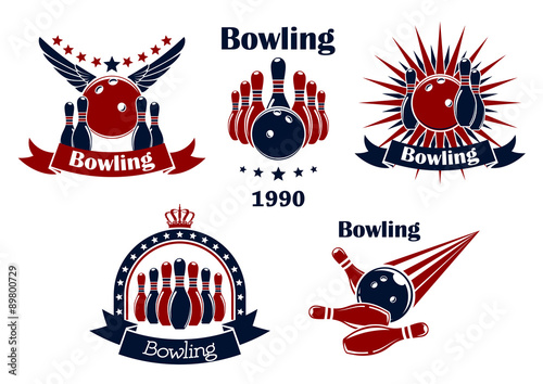 Bowling game emblems with strike