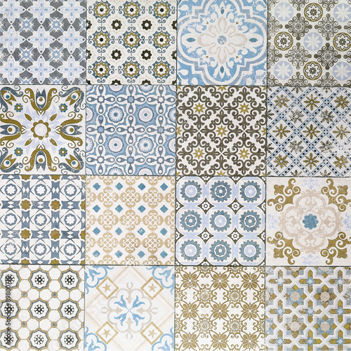 Old ceramic tiles patterns background in the park public
