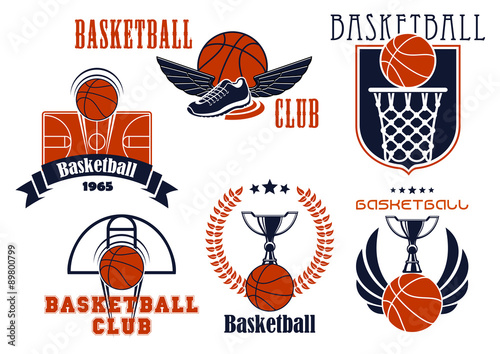 Basketball game icons with sport items
