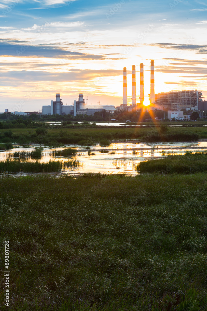 Power plant during sunset
