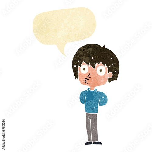 cartoon impressed boy with speech bubble