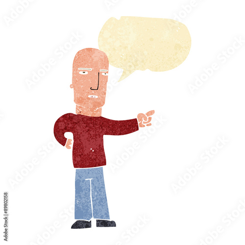 cartoon tough guy pointing with speech bubble