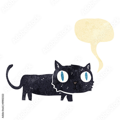 cartoon black cat with speech bubble