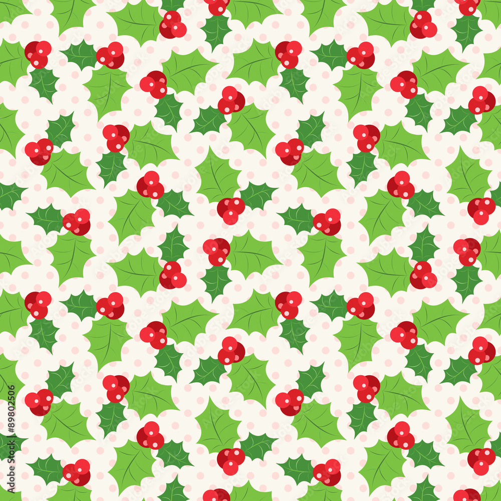Seamless pattern of holly berry sprig. illustration Seamless pattern of holly berry sprig. illustration