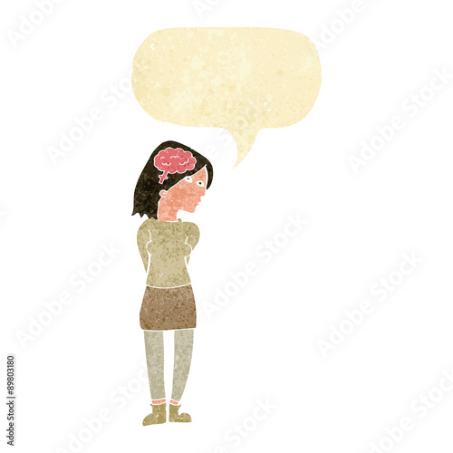 cartoon brainy woman with speech bubble