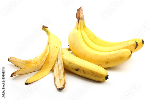 Bananas and banana skin isolated on white