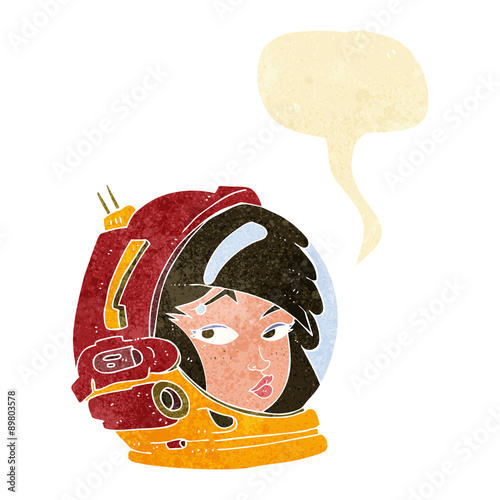 cartoon female astronaut with speech bubble