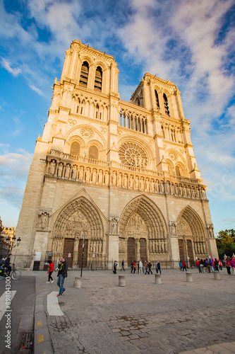 The sunset at Cathedral of Notre Dame in Paris, France