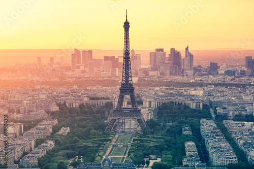 The sunset at Paris city with Eiffel Tower in France