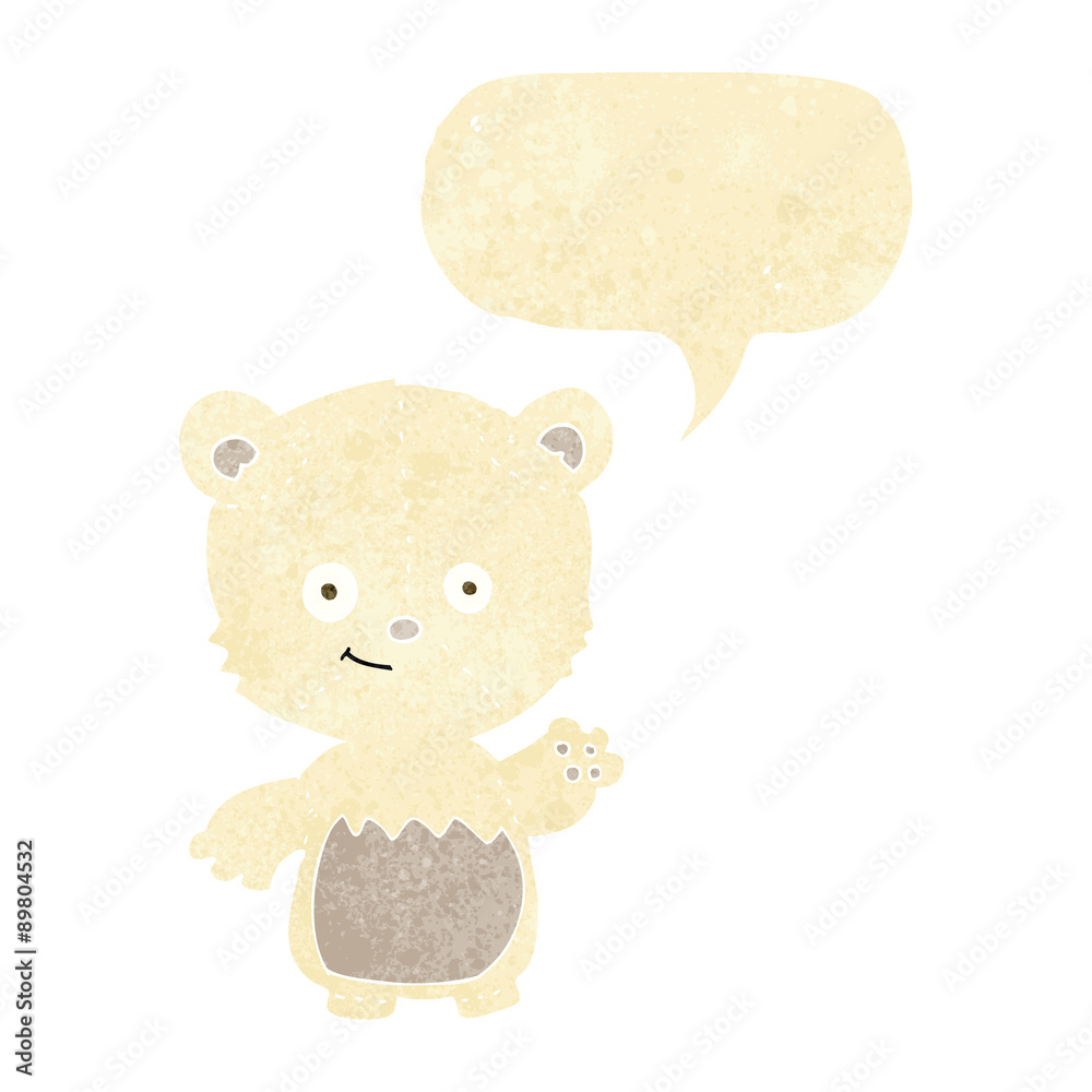 cartoon little polar bear waving with speech bubble cartoon little polar bear waving with speech bubble