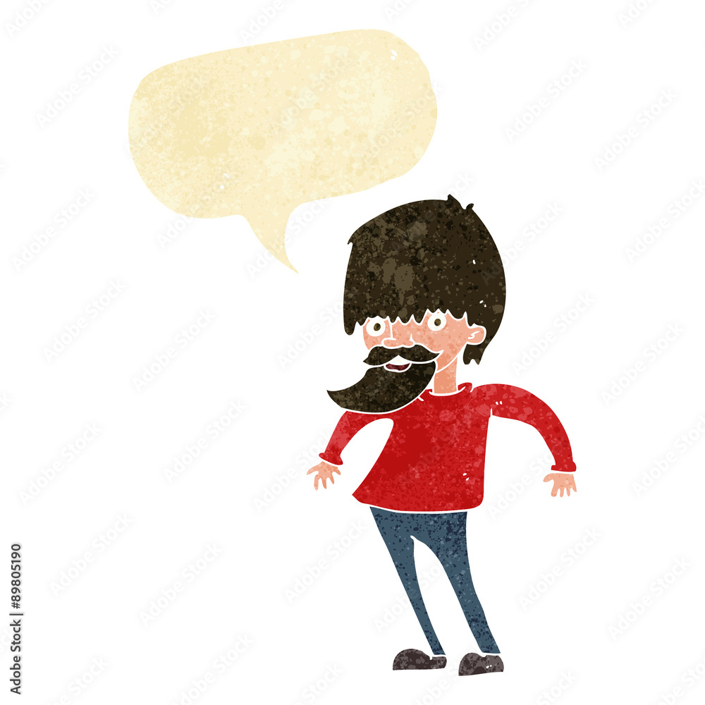 cartoon bearded man shrugging shoulders with speech bubble
