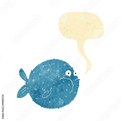 cartoon puffer fish with speech bubble