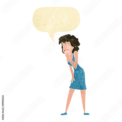 cartoon woman laughing with speech bubble
