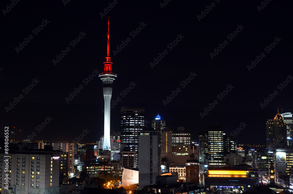 Aerial urban view of Auckland financial center skyline CBD at ni