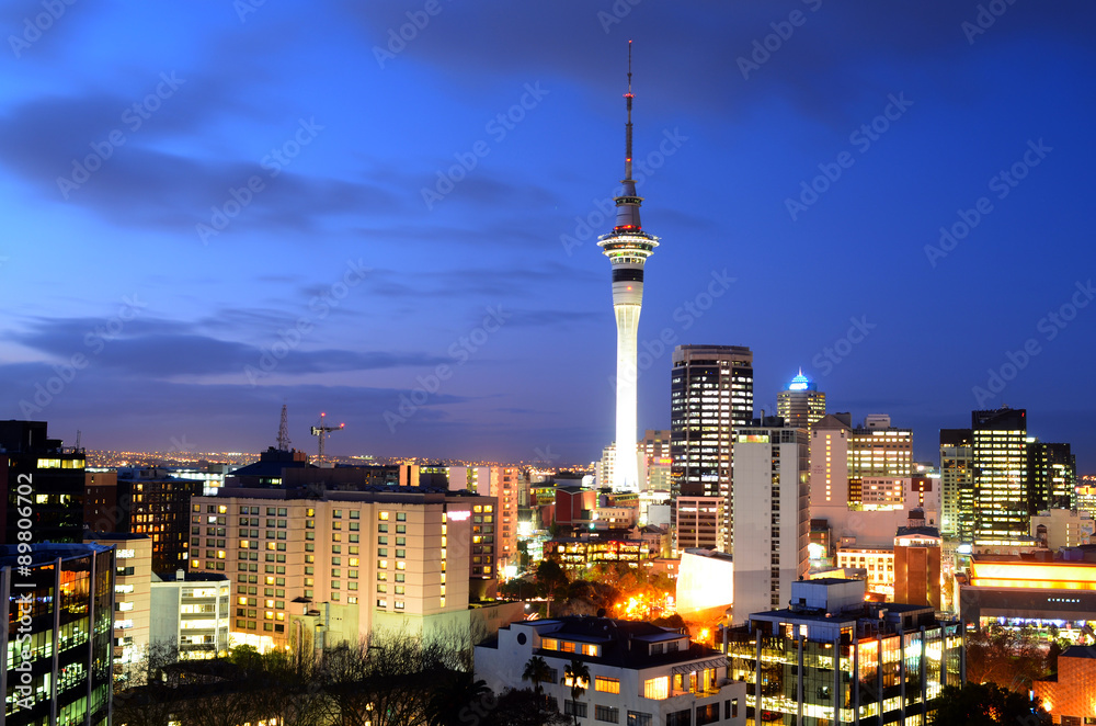 Aerial urban view of Auckland financial center skyline CBD at du