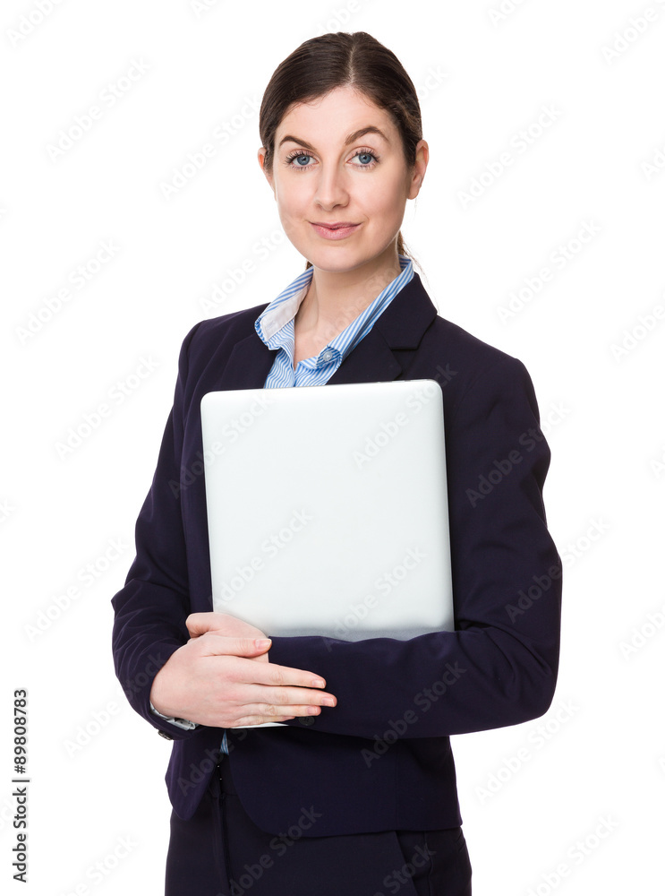 Brunette businesswoman hold with laptop computer Brunette businesswoman hold with laptop computer